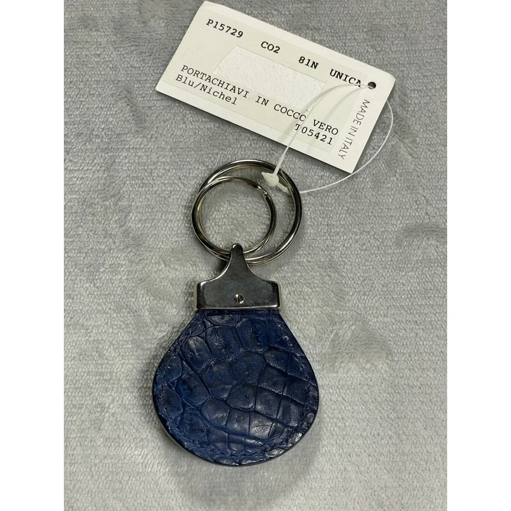 Vintage Gianni Versace Medusa Keychain Unisex Blue Leather Italy